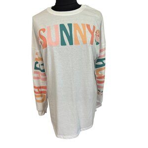 Marleylilly Sunny Vacay Oh Hey White Long Sleeve Tee S/M